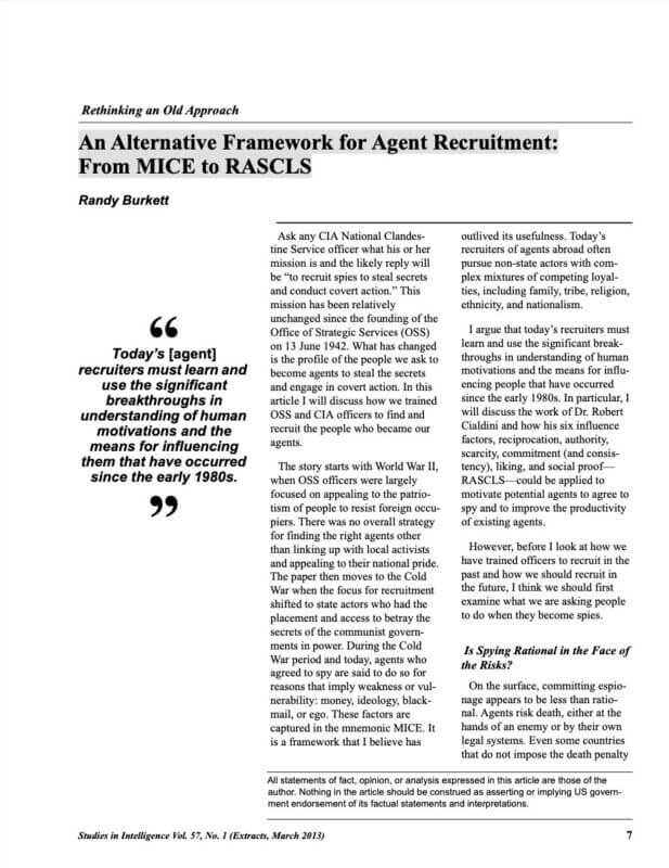 An Alternative Framework for Agent Recruitment: From MICE to RASCLS